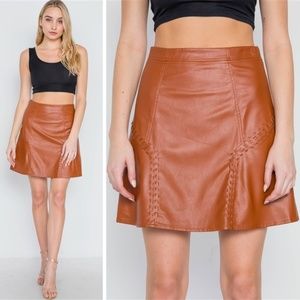 Vegan Faux PU Leather A-Line Mini Skirt | Camel
